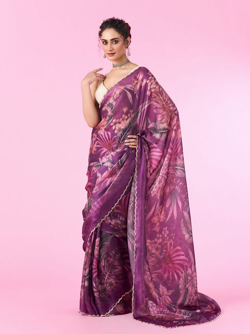 Mohey Purple Organza Blossom Saree