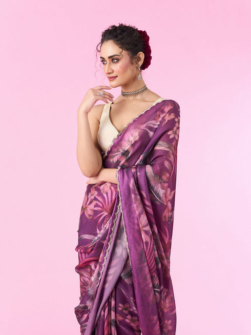 Mohey Purple Organza Blossom Saree