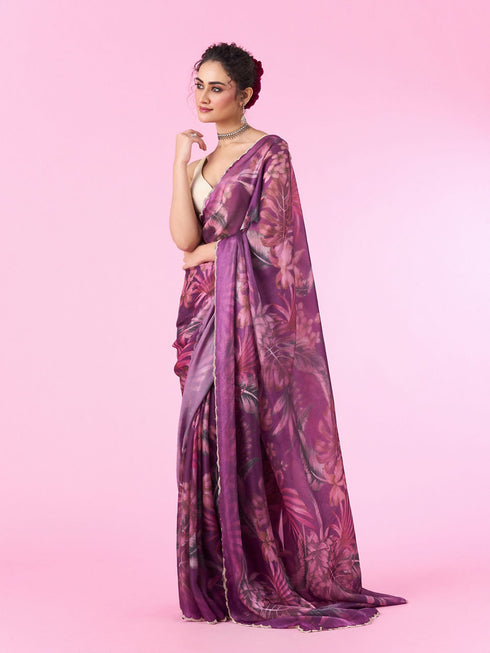 Mohey Purple Organza Blossom Saree