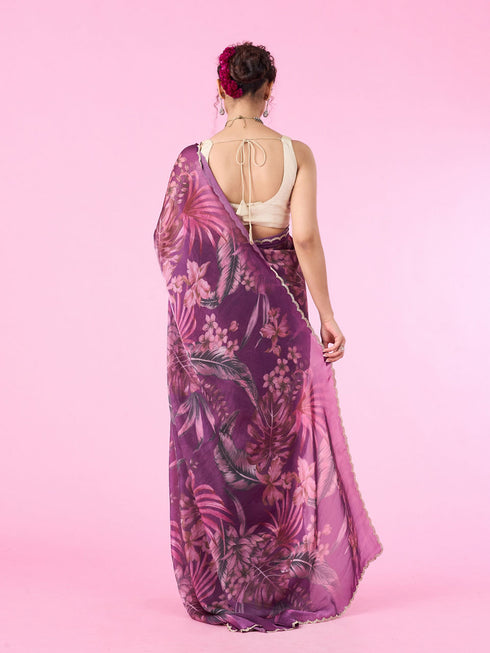 Mohey Purple Organza Blossom Saree