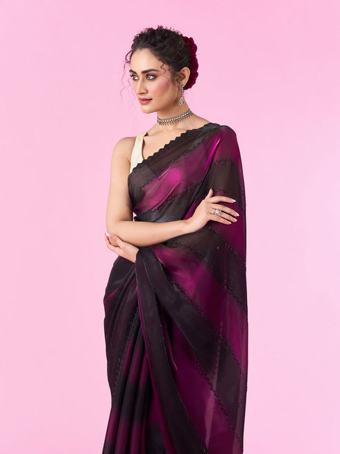 Mohey Wine Organza Cocktail Saree