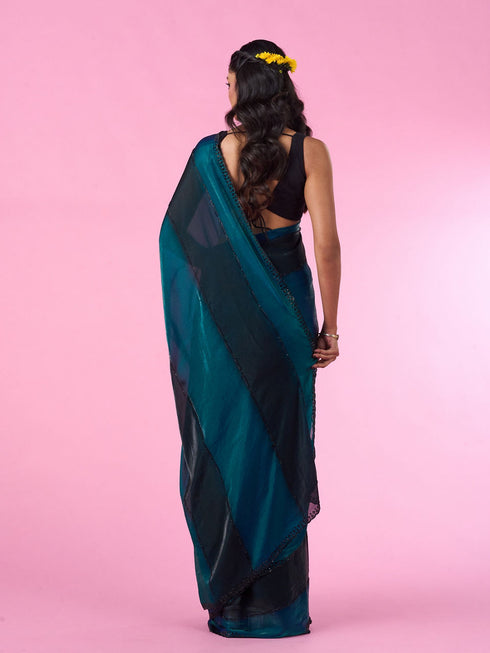 Mohey Elegant Teal Blue Organza Saree