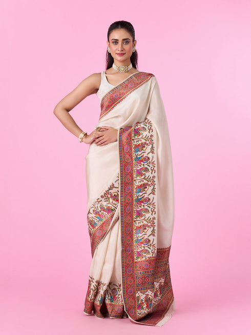Mohey Classic Cream Elegance Banarasi Saree