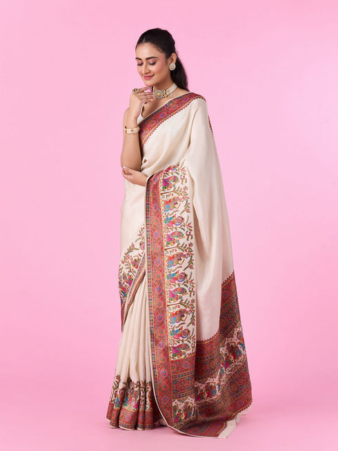 Mohey Classic Cream Elegance Banarasi Saree
