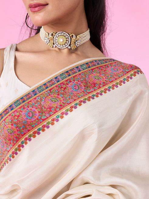 Mohey Classic Cream Elegance Banarasi Saree