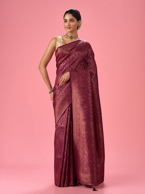 Mohey Wine Elegance Embellished Banarasi Saree