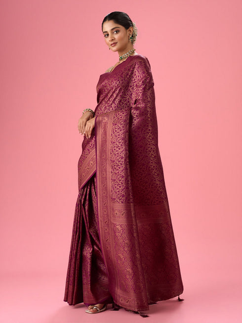 Mohey Wine Elegance Embellished Banarasi Saree