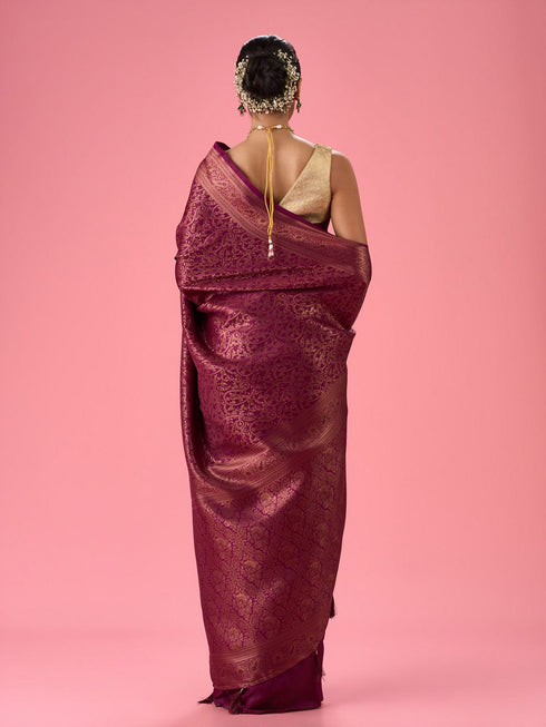 Mohey Wine Elegance Embellished Banarasi Saree