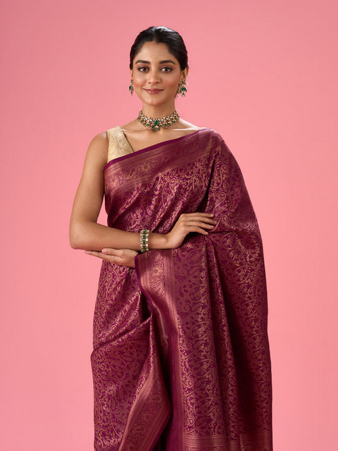 Mohey Wine Elegance Embellished Banarasi Saree