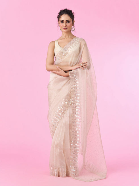Mohey Fawn Elegance Organza Saree