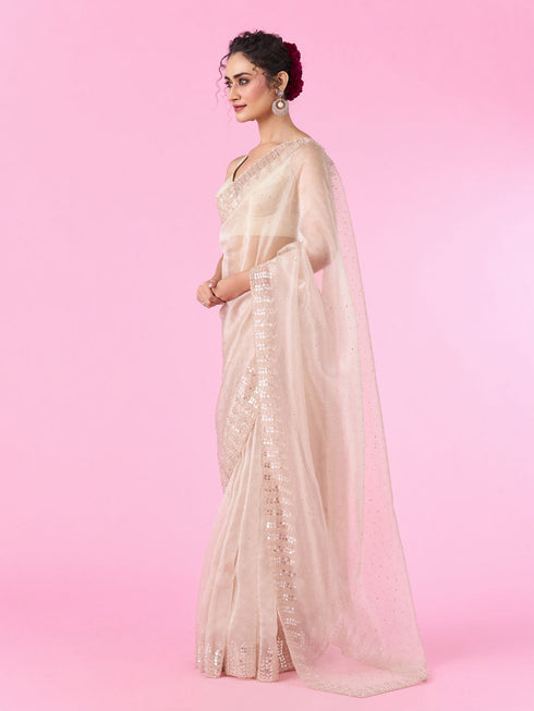 Mohey Fawn Elegance Organza Saree