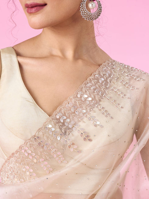 Mohey Fawn Elegance Organza Saree