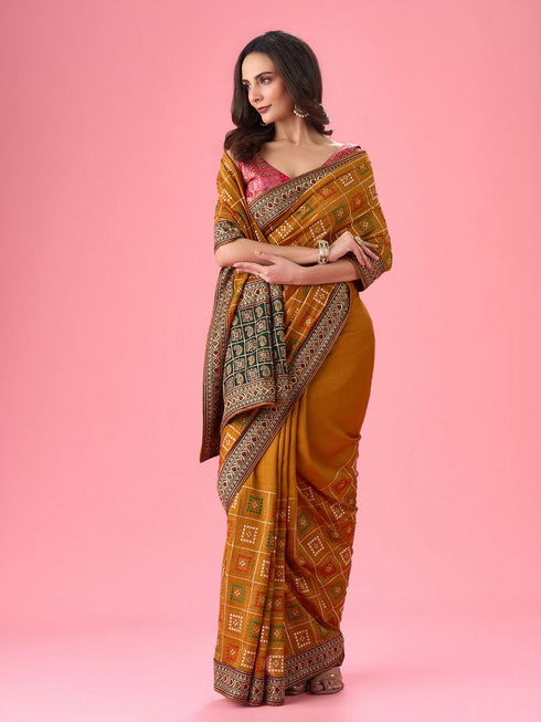 Mohey Radiant Mustard Yellow Saree