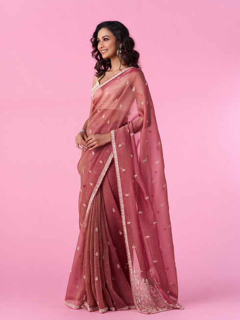 Mohey Pink Organza Saree