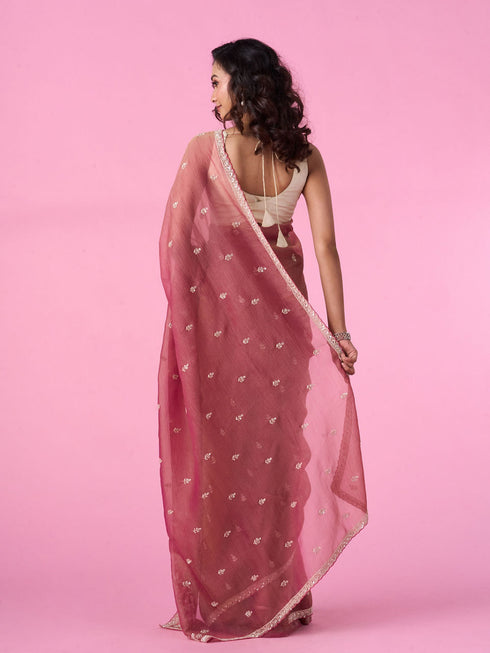 Mohey Pink Organza Saree
