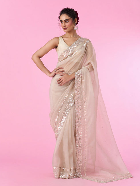 Mohey Exquisite Fawn Hued Organza Saree