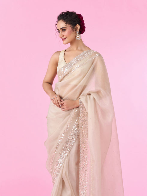 Mohey Exquisite Fawn Hued Organza Saree