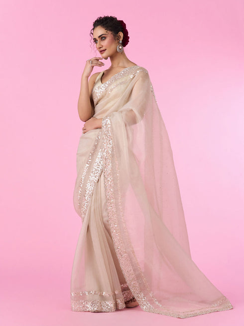 Mohey Exquisite Fawn Hued Organza Saree