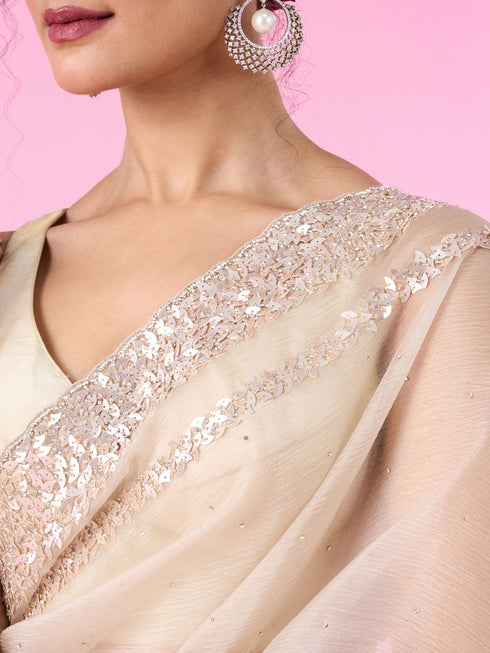 Mohey Exquisite Fawn Hued Organza Saree
