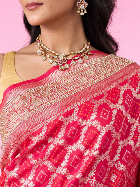 Mohey Graceful Pink Pleated Elegance Banarasi Saree