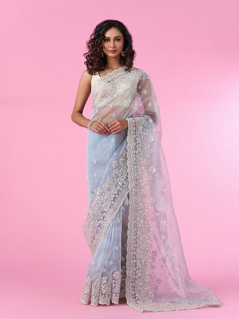 Mohey Radiant Light Blue Organza Saree