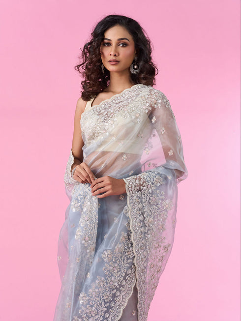 Mohey Radiant Light Blue Organza Saree
