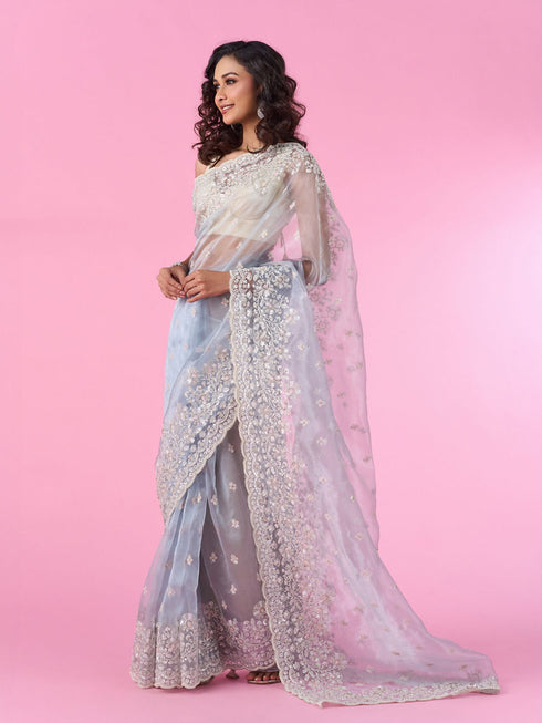 Mohey Radiant Light Blue Organza Saree