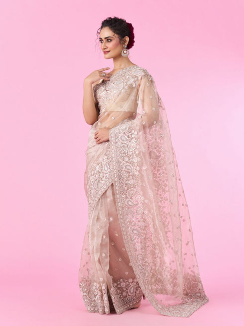 Mohey Enchanting Fawn Organza Saree