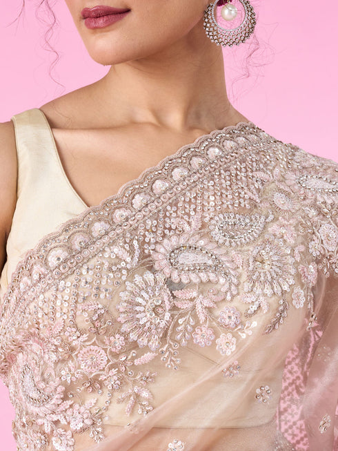 Mohey Enchanting Fawn Organza Saree