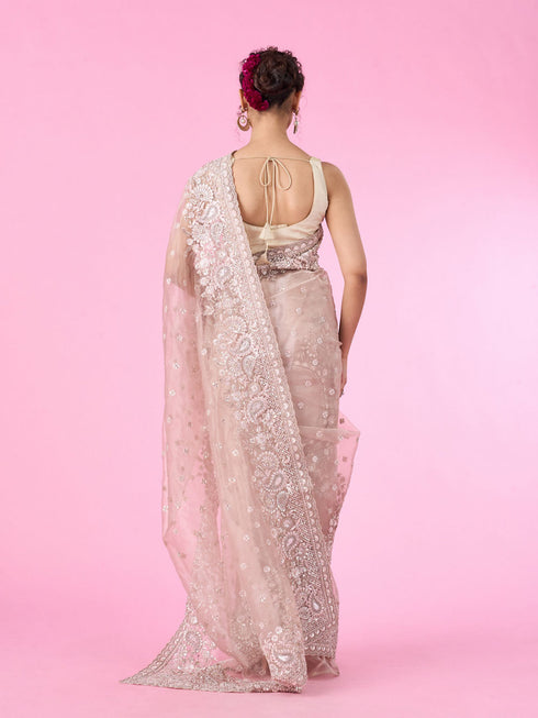 Mohey Enchanting Fawn Organza Saree