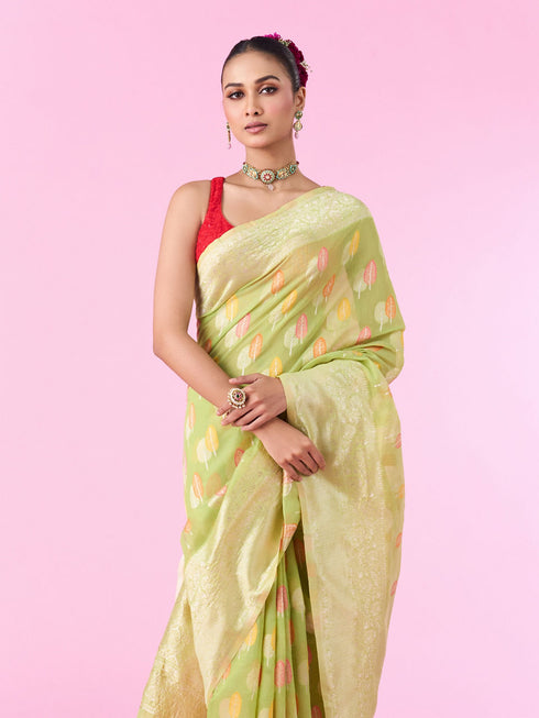 Mohey Pista Green Elegance Saree