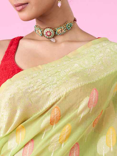 Mohey Pista Green Elegance Saree