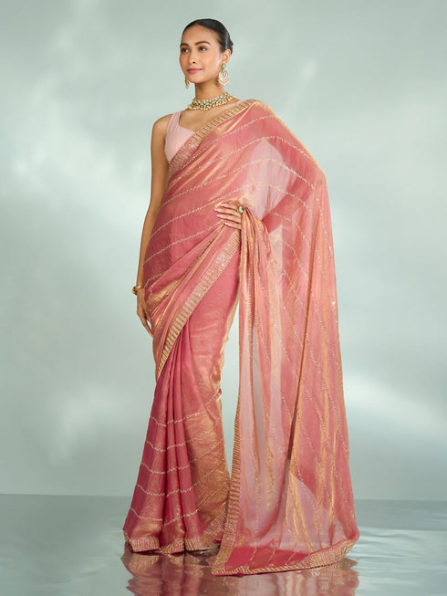 Mohey Dusty Pink Organza Saree