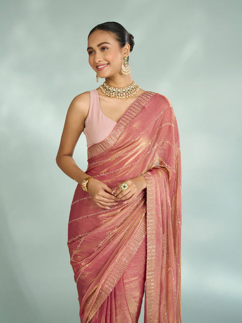 Mohey Dusty Pink Organza Saree