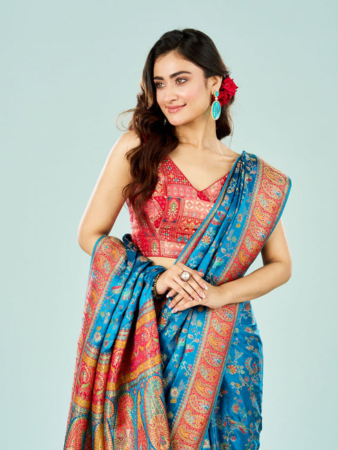 Mohey Teal Blue Banarasi Saree