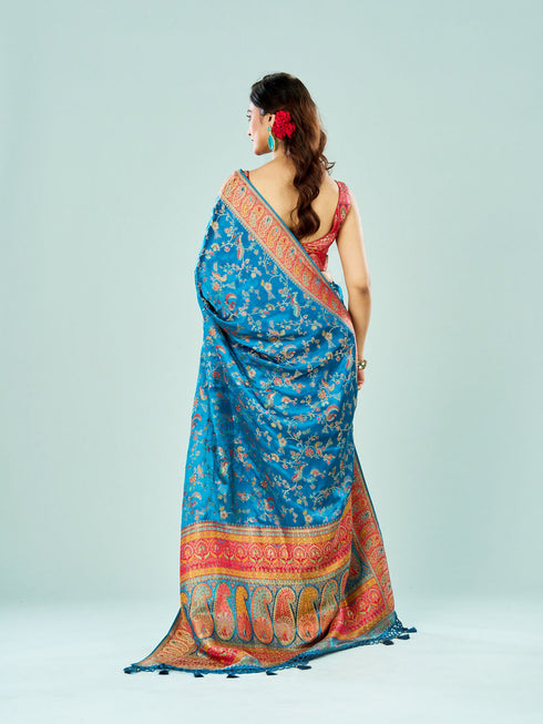 Mohey Teal Blue Banarasi Saree