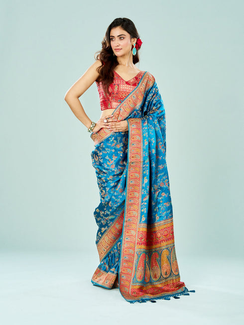 Mohey Teal Blue Banarasi Saree