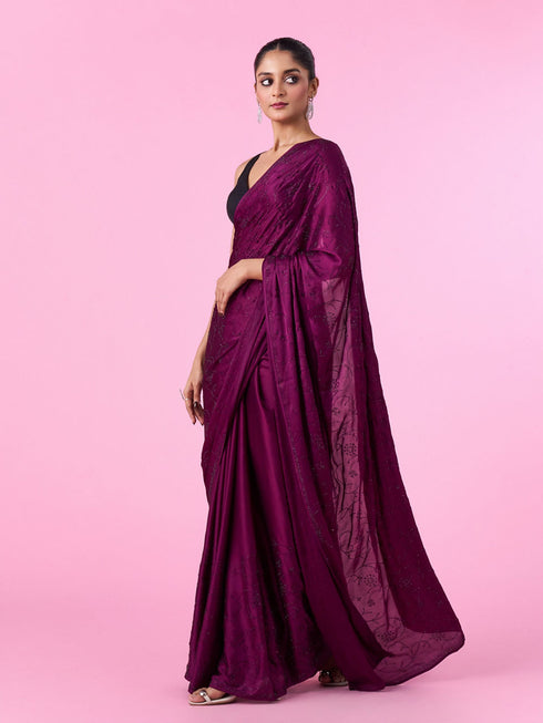 Mohey Wine Satin Elegance Saree