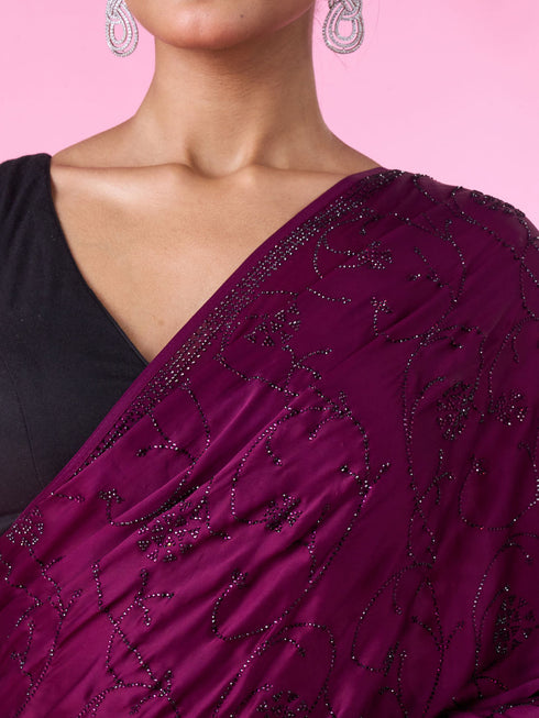 Mohey Wine Satin Elegance Saree