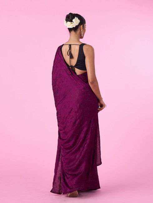 Mohey Wine Satin Elegance Saree