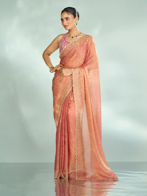 Mohey Pink Organza Extravagance Saree