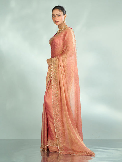 Mohey Pink Organza Extravagance Saree