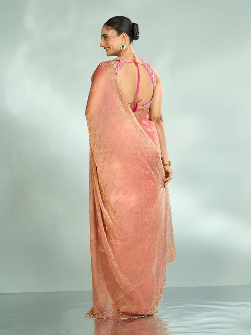 Mohey Pink Organza Extravagance Saree