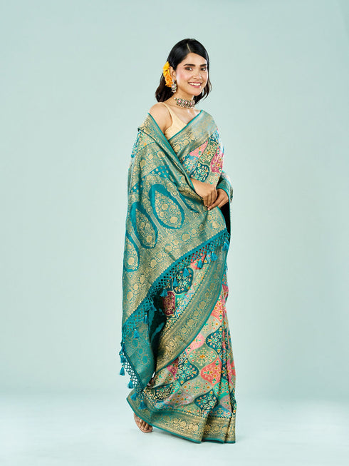 Mohey Rama Green Banarasi Saree