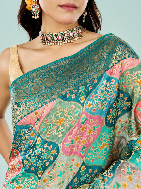 Mohey Rama Green Banarasi Saree
