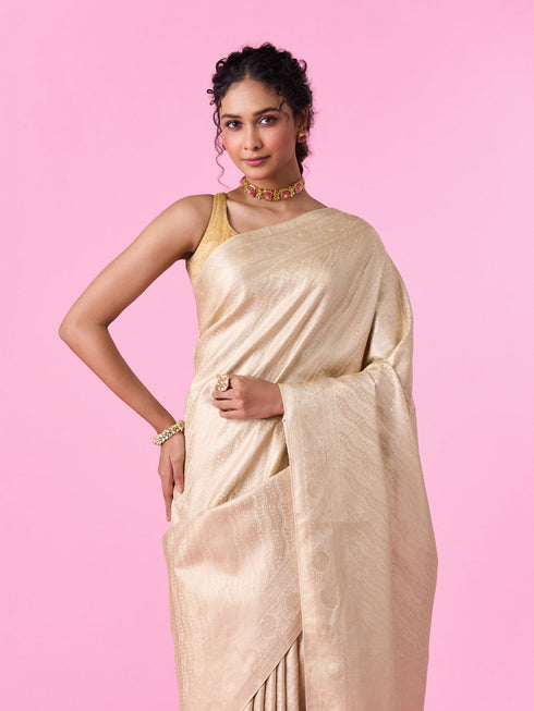Mohey Cream Radiance Banarasi Saree