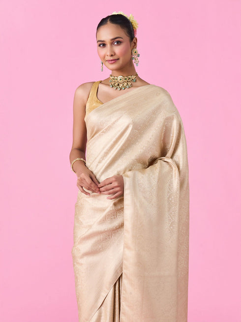 Mohey Elegant Cream Banarasi Saree Artistry