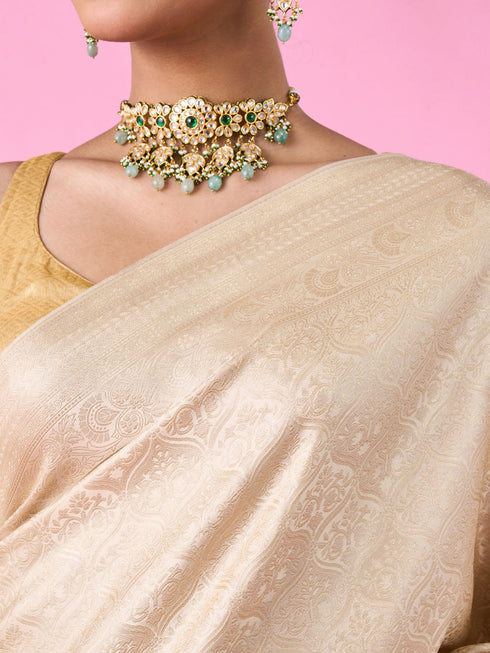 Mohey Elegant Cream Banarasi Saree Artistry