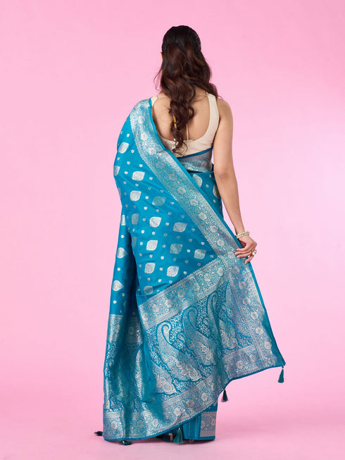 Mohey Radiant Blue Silk Saree