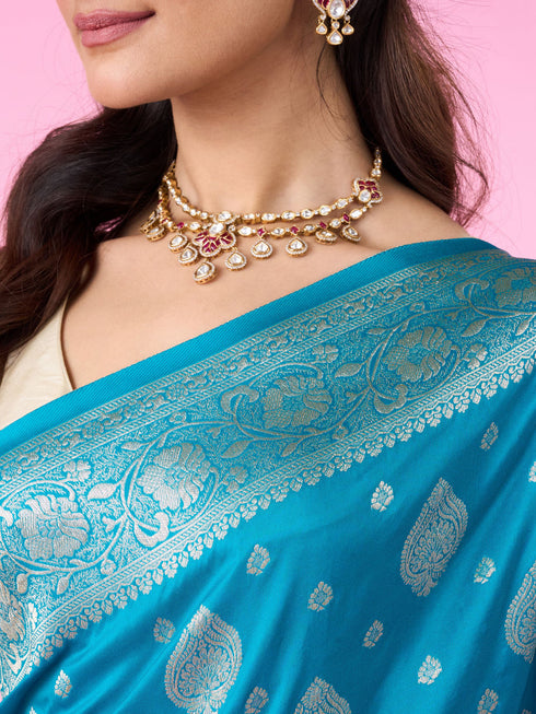 Mohey Radiant Blue Silk Saree